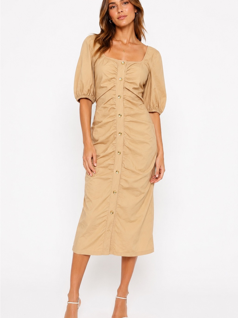 ganni gold dress Poplin Maxi Dress, 34 Maxi dress